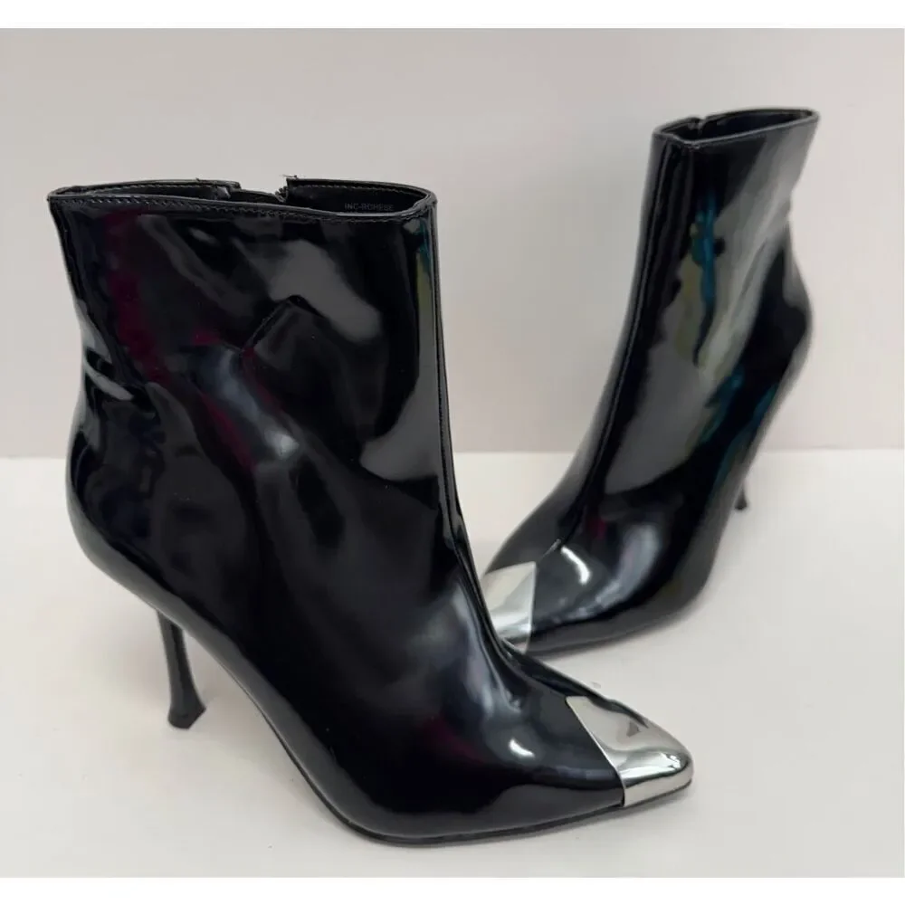 INC International Concepts Boots Size 5 Black Patent Pointed Toe‎ Stiletto Heels